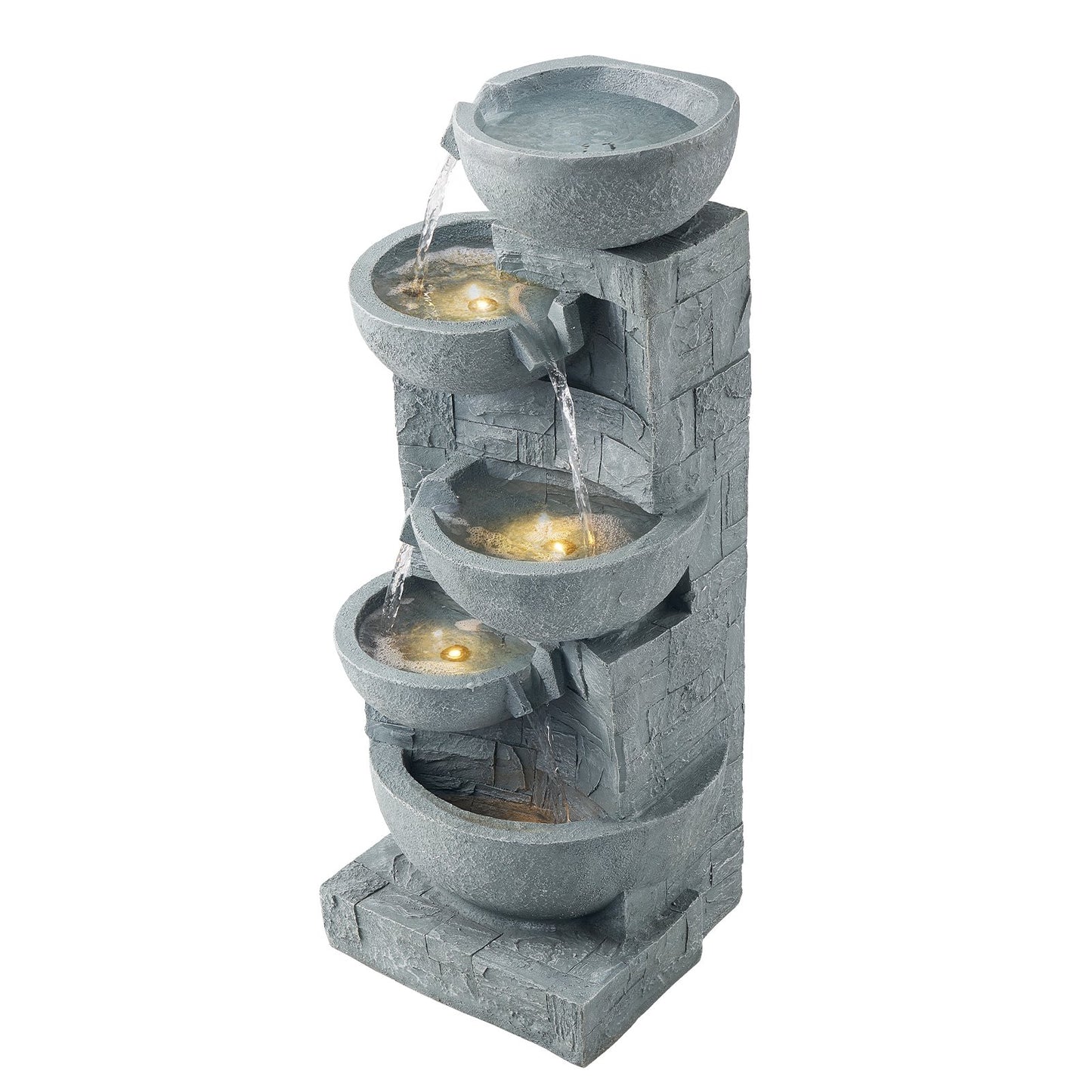 Compact Outdoor Five Tier Cascading Water Fountain With Lime Gray Finish