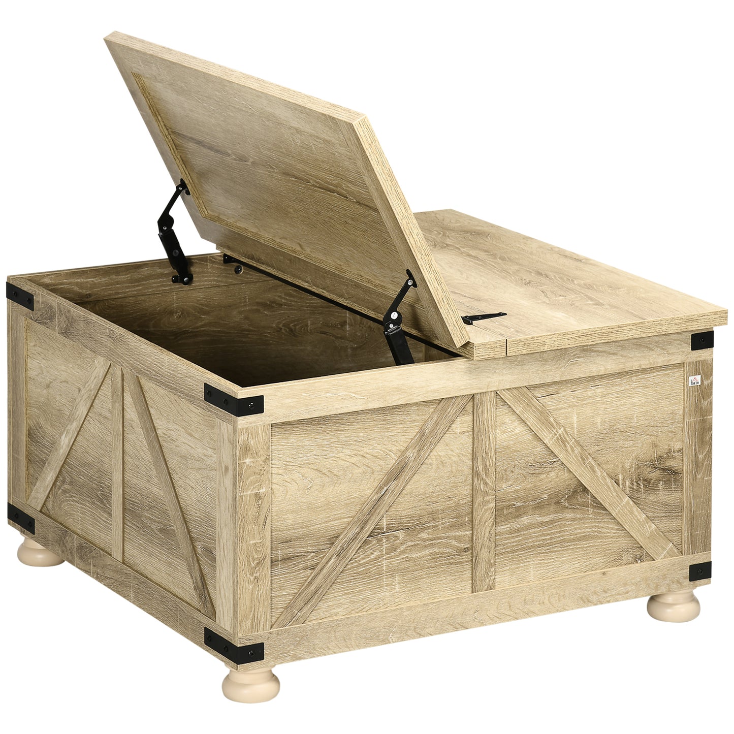 Farmhouse Coffee Table with Storage, Large Square Coffee Table for Living Room Furniture, Wooden Center Table