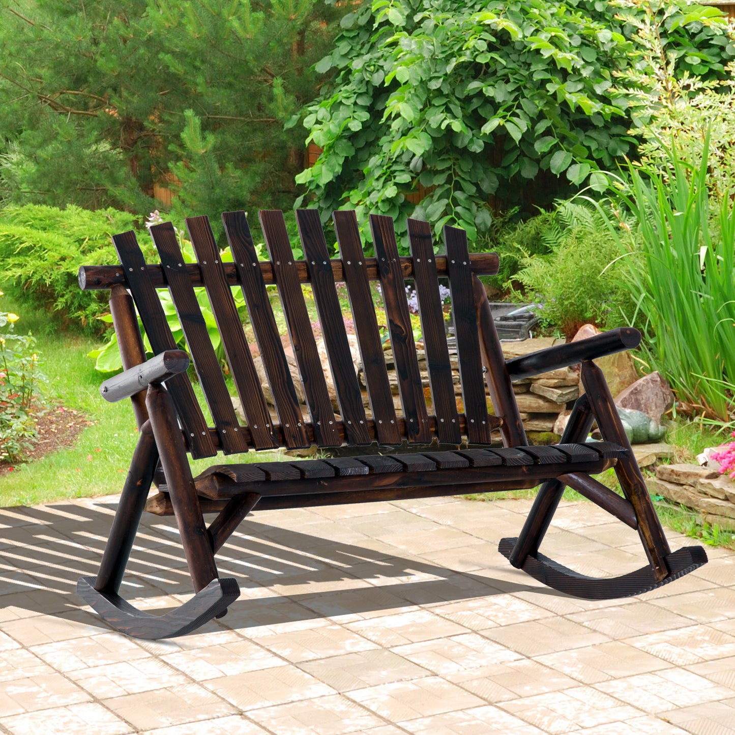 Carbonized Wood High-Back Rocker - Garden Serenity,