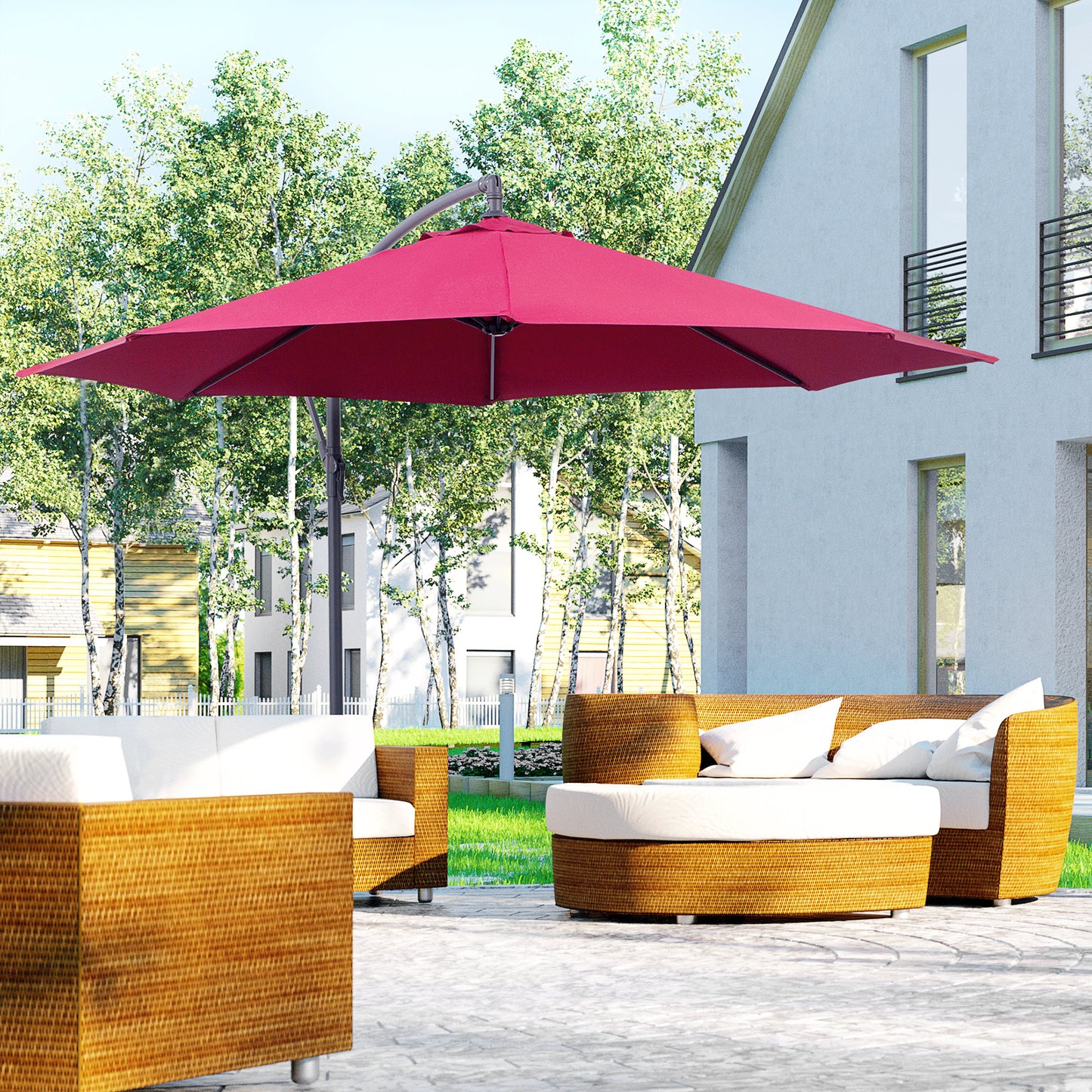 10' Cantilever Patio Umbrellas with UV and Water Resistant for Patio & Backyard Comfortable Red