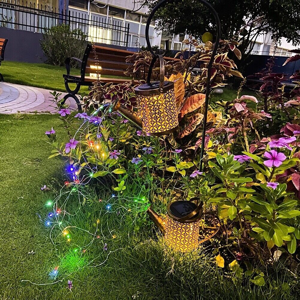 Copper Watering Can Solar Garden Lights With Hanging Pattern