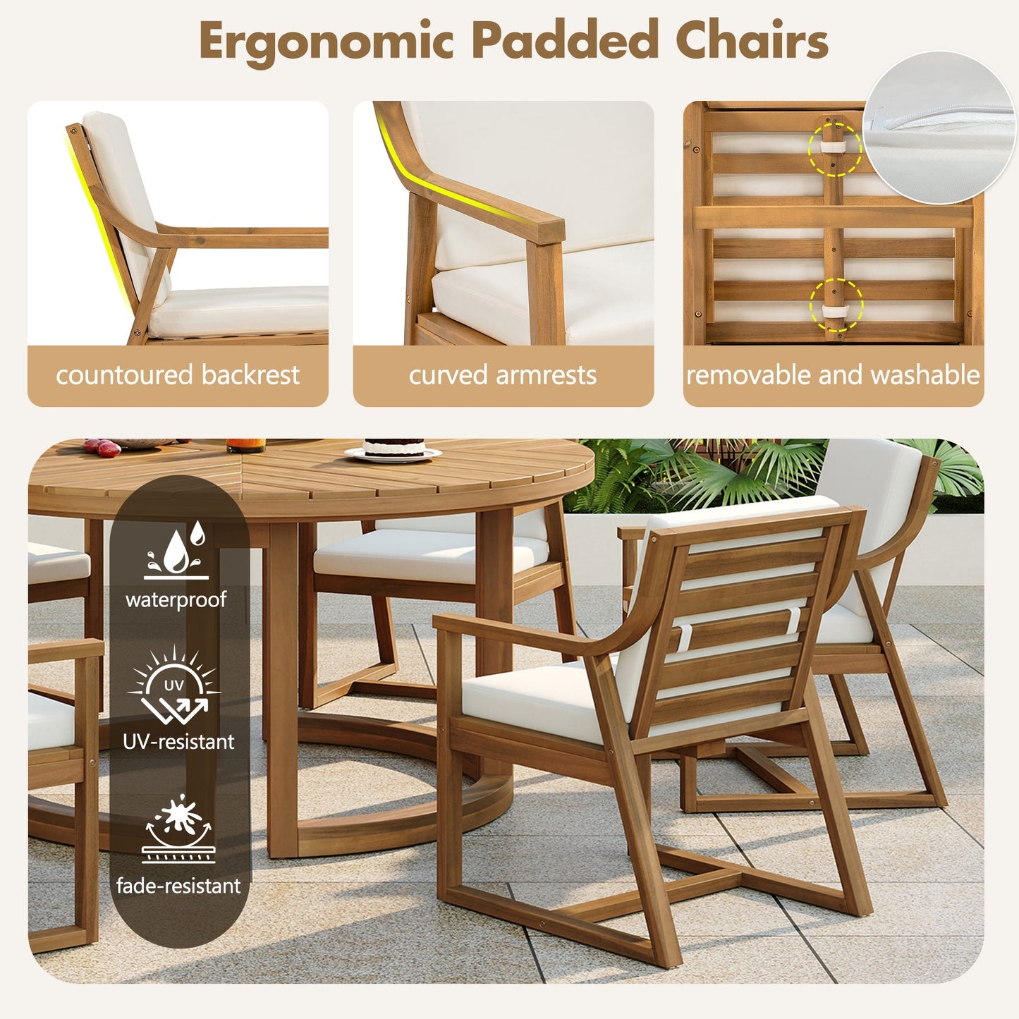 TREXM Patio Dining Table Set for 6 with Umbrella Hole