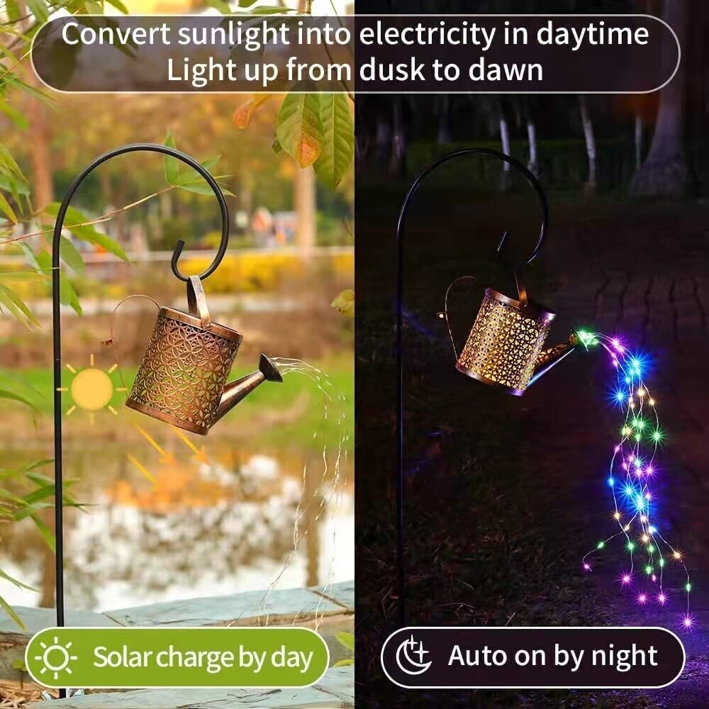 Copper Watering Can Solar Garden Lights With Hanging Pattern