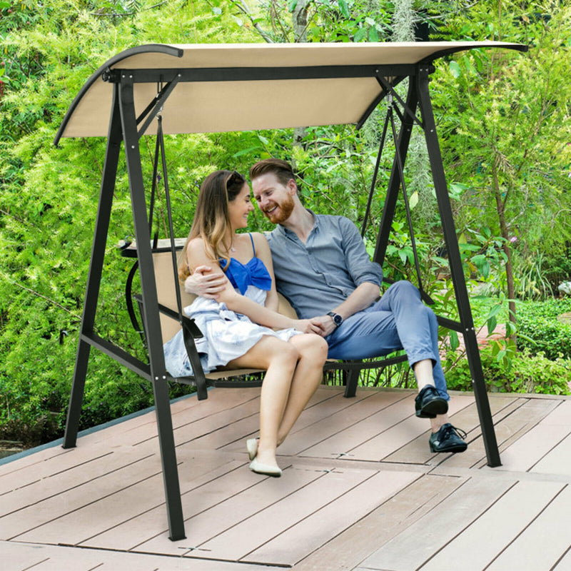 2 Person Patio Swing With Weather Resistant Glider And Adjustable Canopy
