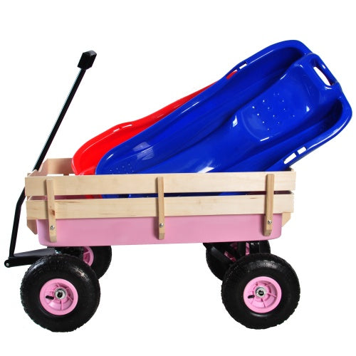 Elegant All Terrain Garden Wagon With Wooden Railing And Air Tires