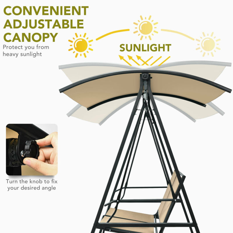 2 Person Patio Swing With Weather Resistant Glider And Adjustable Canopy