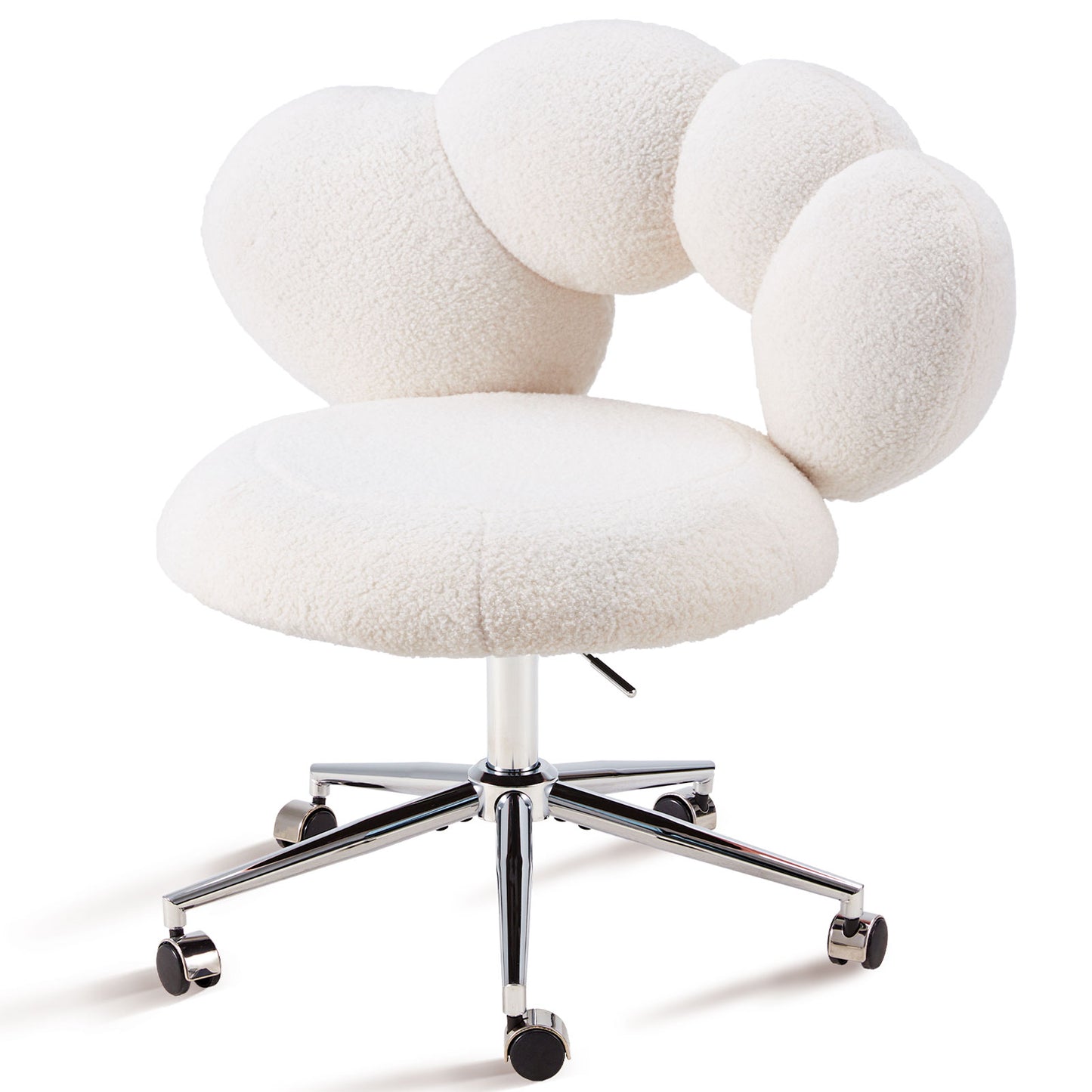 Armless Teddy Fabric Vanity Desk Chair With Wheels