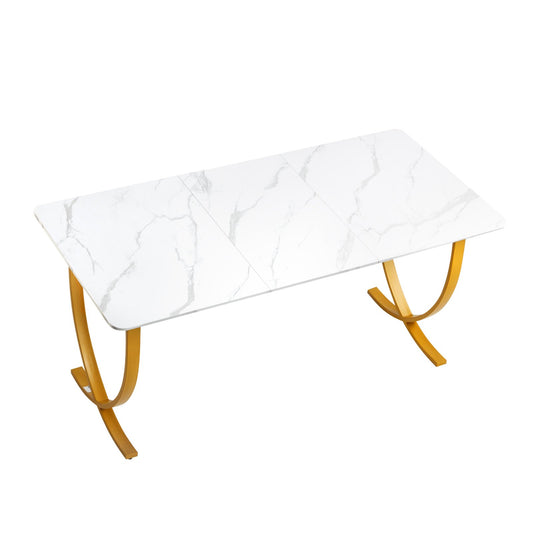 Executive Desk, 63" W X 31.5" D Large Office Desk, Modern Computer Table Conference Meeting Room Table, Business Furniture Enlarged Desktop For Home Office, White And Gold