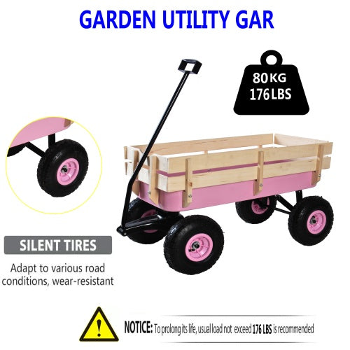 Elegant All Terrain Garden Wagon With Wooden Railing And Air Tires