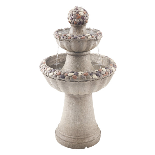 Two Tier Rock Base Outdoor Water Fountain Soothing Yard Decor
