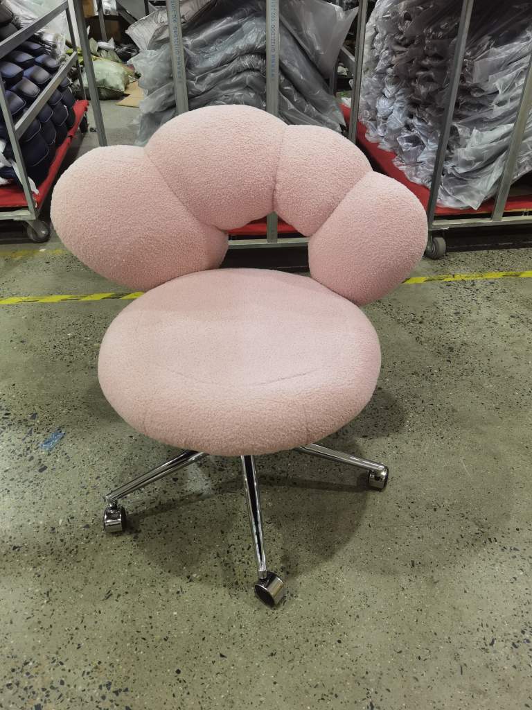 Armless Teddy Fabric Vanity Desk Chair With Wheels