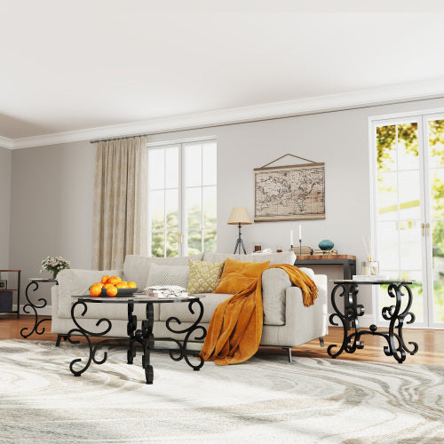 Enchanted Luxe 3 Piece Tempered Glass Coffee Table Set With Starry Glow