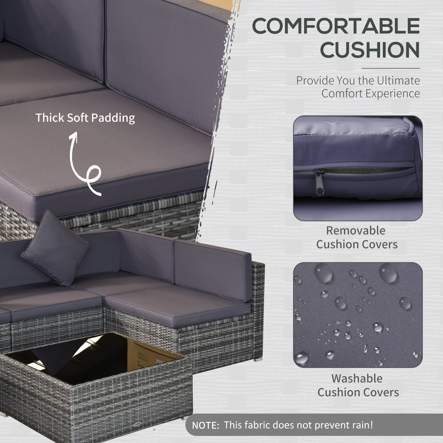 7 Piece Wicker Patio Set -  Sectional With Cushions And Tempered Glass Table Gray