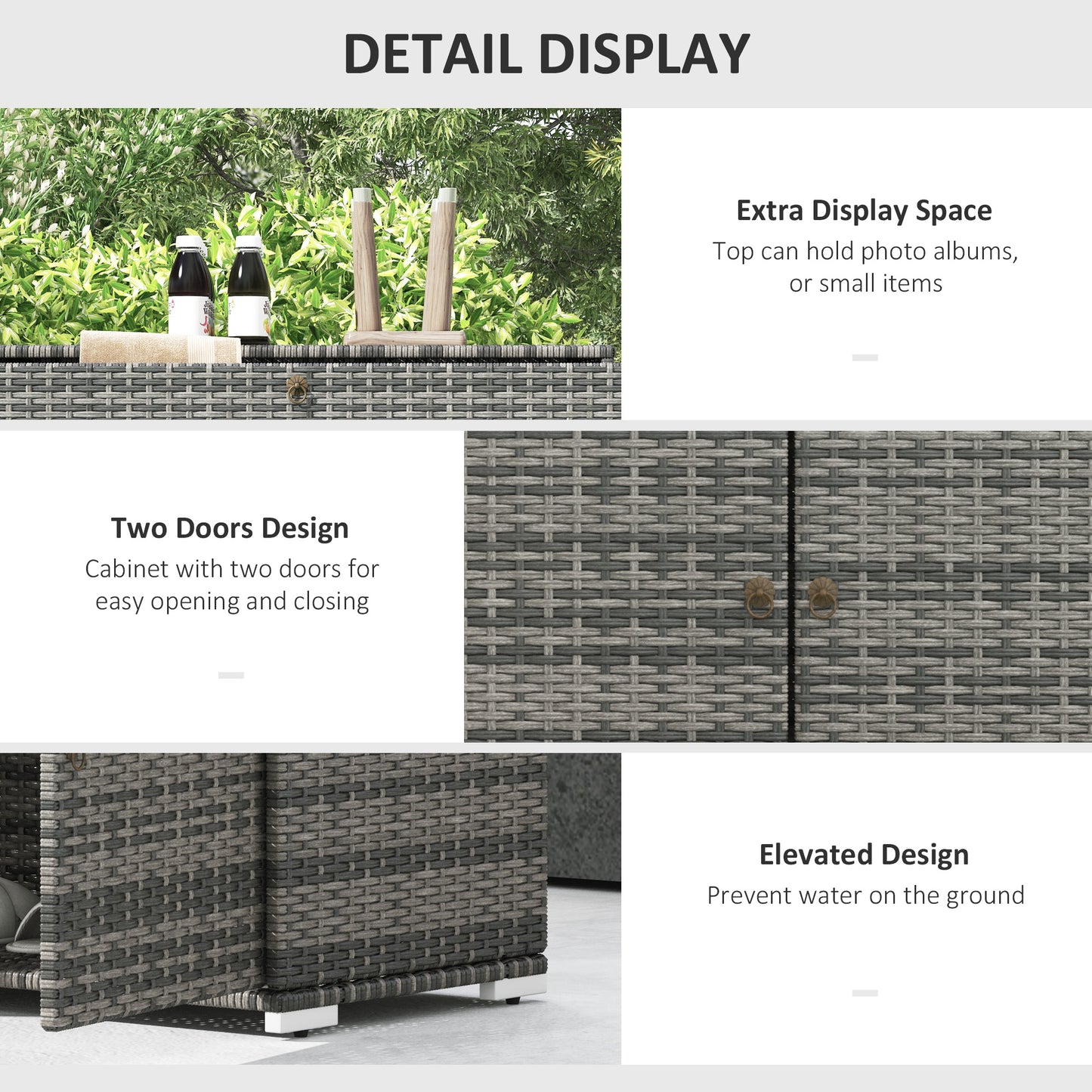 Outdoor Storage Cabinet, Waterproof PE Rattan Cabinet with Drawer for Indoor, Outdoor Swimming Pool, Gray