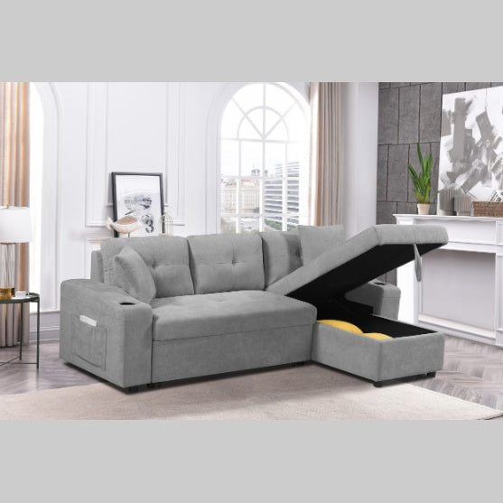 Elegant Light Grey Convertible Sectional With Armrest Storage