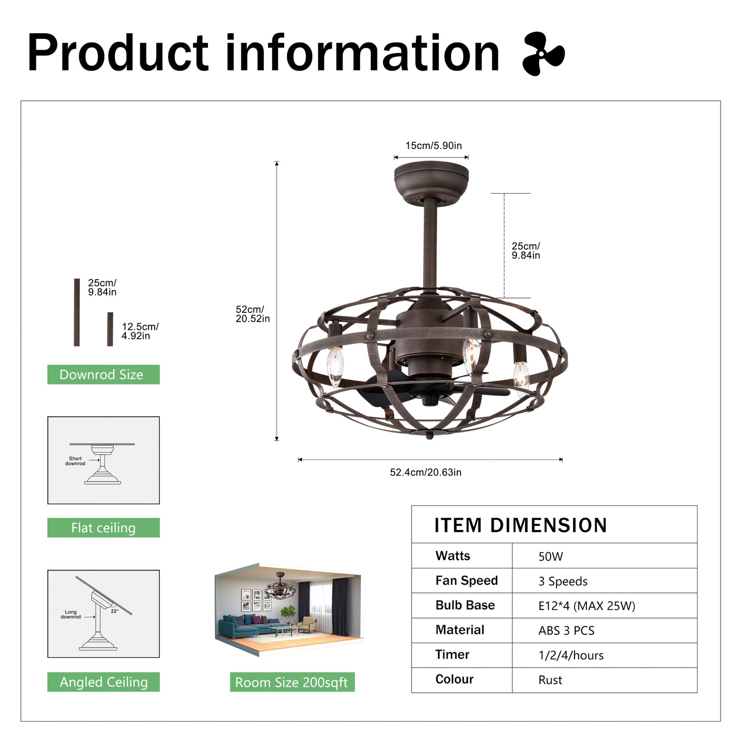 Best Sells Modern Enclosed Ceiling Fan Indoor With Remote Control And Bladeless Rust Red Industrial Ceiling Fan Light Kit