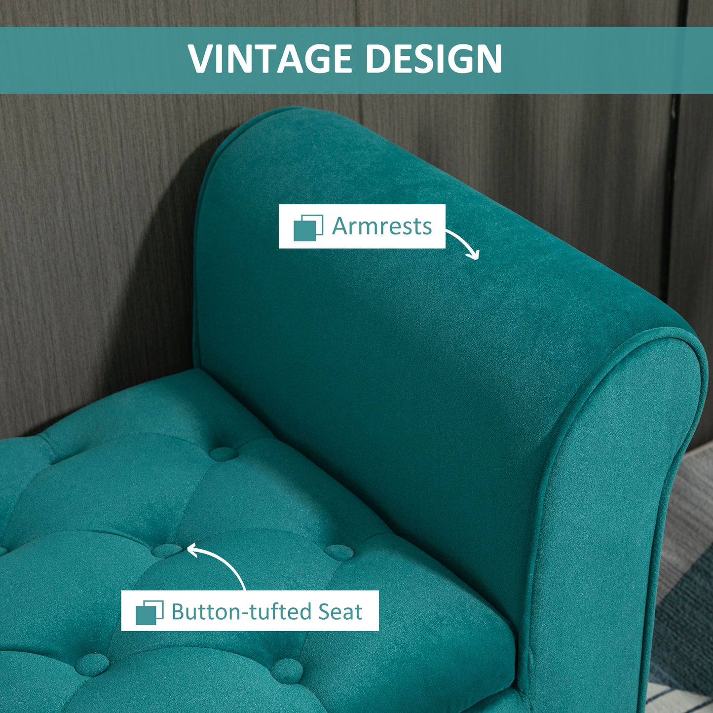 Button-Tufted Storage Ottoman Bench, Upholstered Bench with Rolled Armrests for Living Room or Hallway, Green