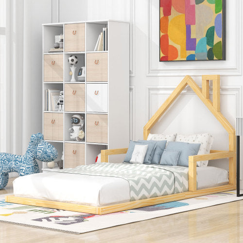 Twin Size Wood Floor Bed With House-shaped Headboard