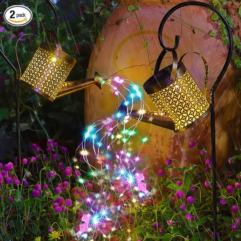 Copper Watering Can Solar Garden Lights With Hanging Pattern