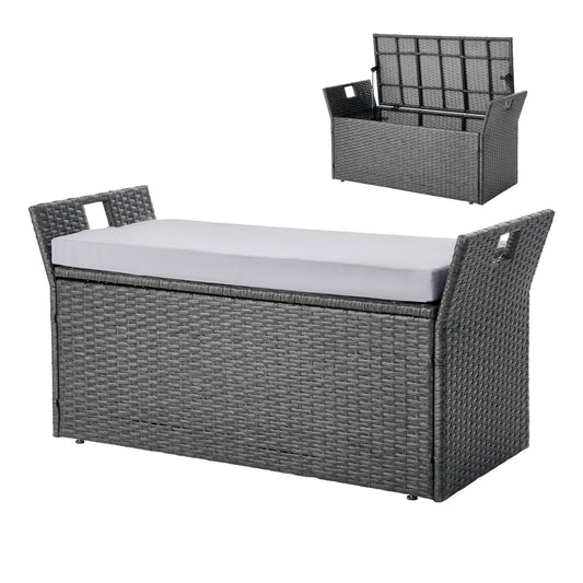 Pneumatic Lift Outdoor Waterproof PE Rattan Storage Bench 40Gal
