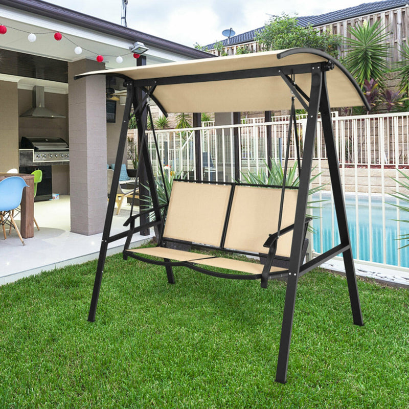 2 Person Patio Swing With Weather Resistant Glider And Adjustable Canopy