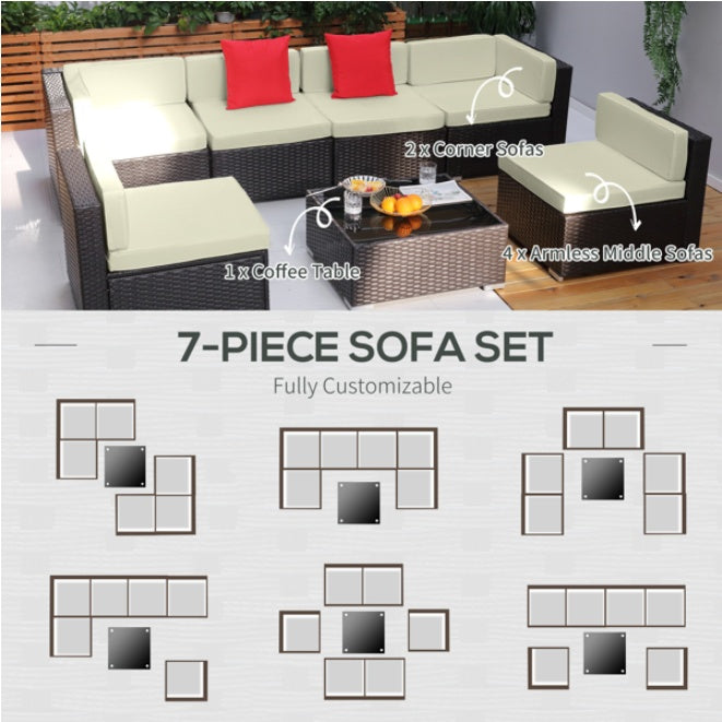 Six-Seat Modular Patio Sectional With Tempered Glass Coffee Table