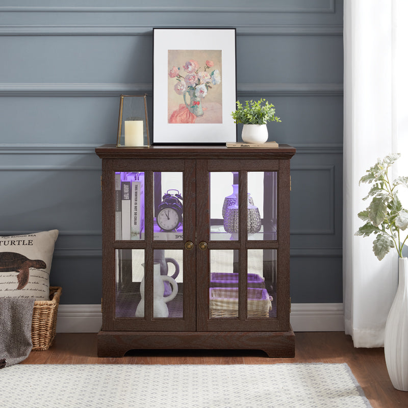 LED Curio Cabinet With Adjustable Shelves And Lattice Doors
