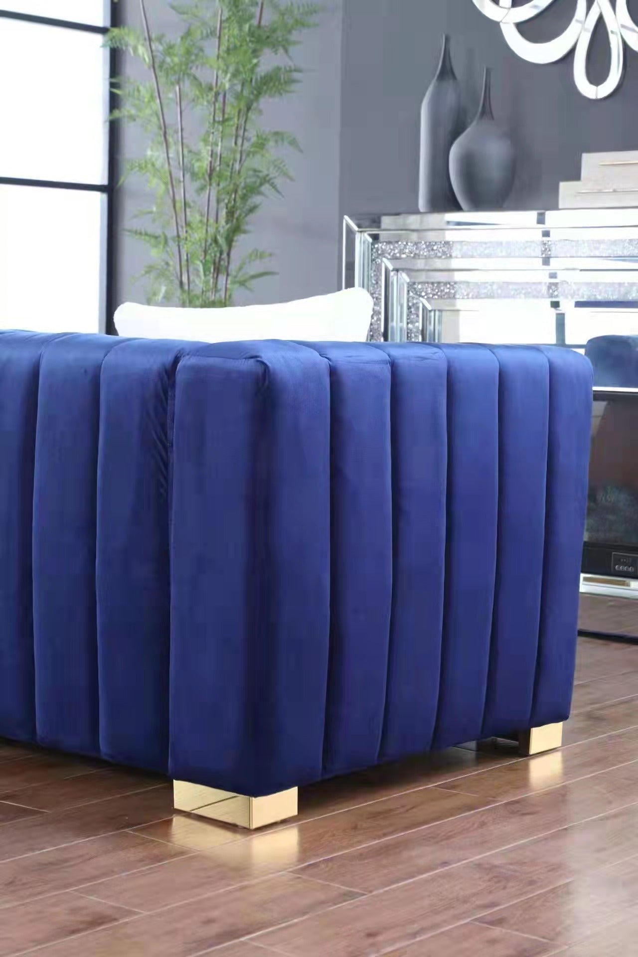 A Modern Channel Sofa Take On A Traditional Chesterfield,Navy Blue Color,3 Seater