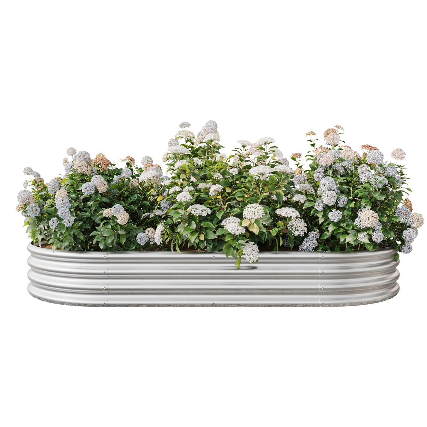 Elegant Oval Metal Raised Garden Bed In Silver For Plants And Flowers