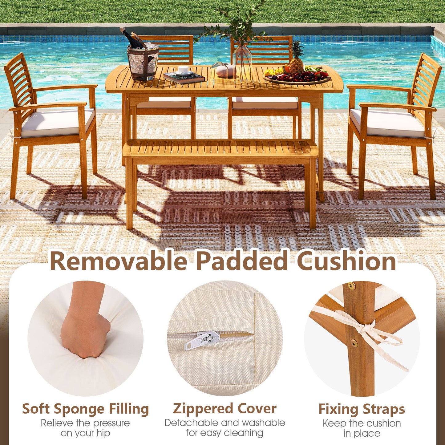Acacia Wood 7-Piece Patio Dining Set with Umbrella Hole