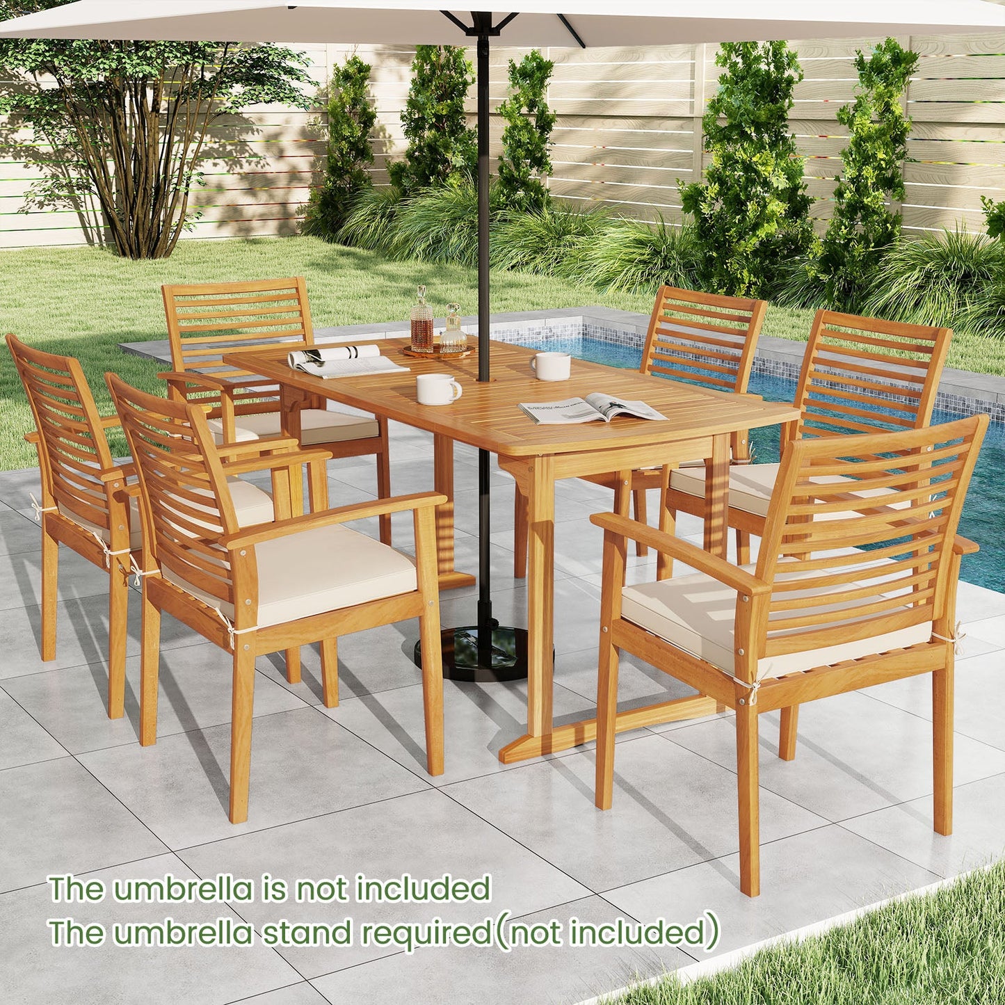 Acacia Wood 7-Piece Patio Dining Set with Umbrella Hole